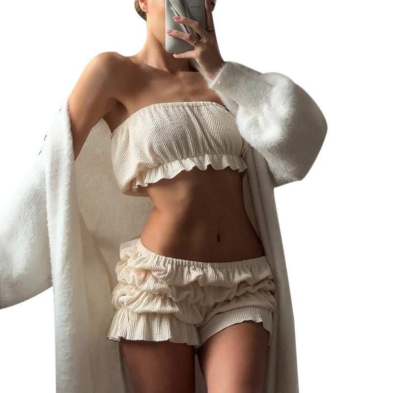 Women’s ruffle bandeau top and shorts Lune London
