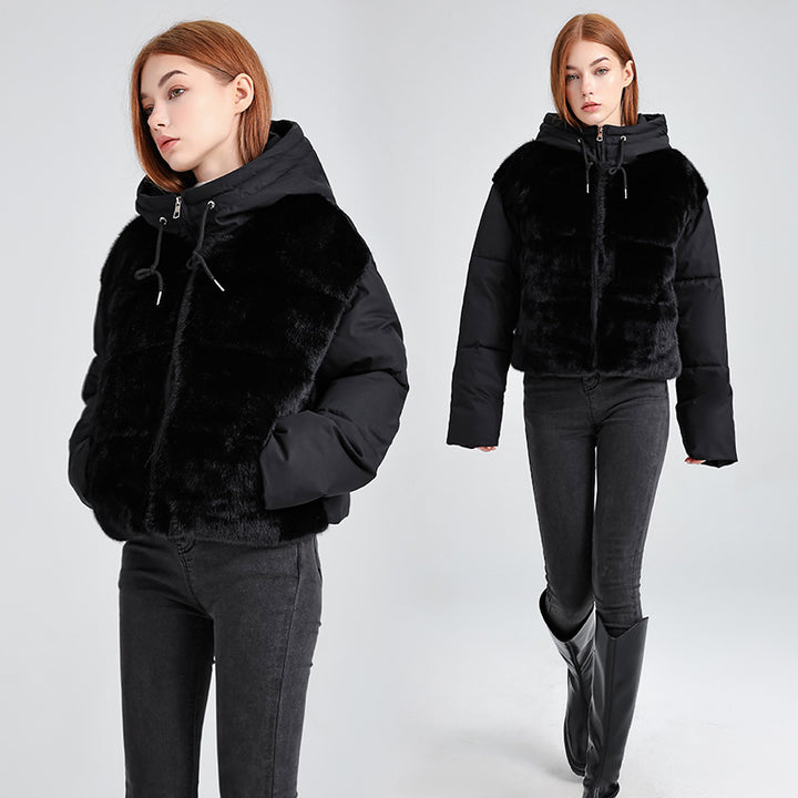 Stylish women's quilted jacket lined with hood and luxurious faux fur Lune London