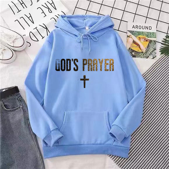 Women's hooded sweatshirt with unique lettering and cross design Chic & Stil