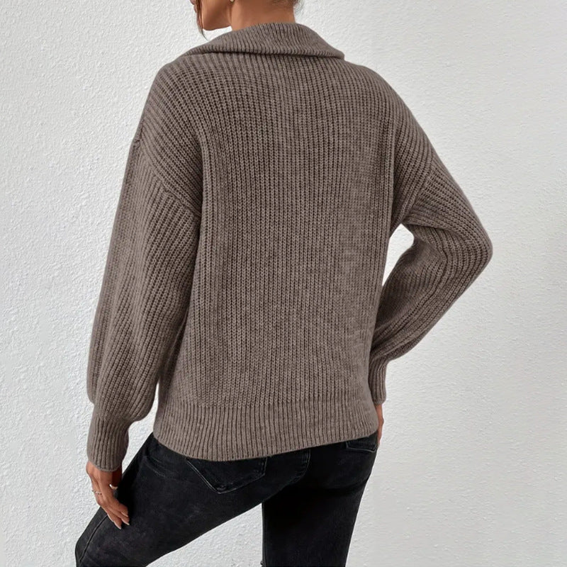 Women's Fashionable Sweater with High Collar and Zipper Lune London