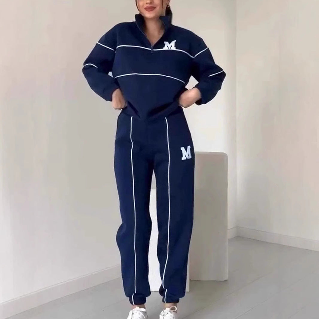 Ensemble de vêtements de détente sportifs pour femmes avec demi-fermeture éclair et taille élastique Chic & Stil