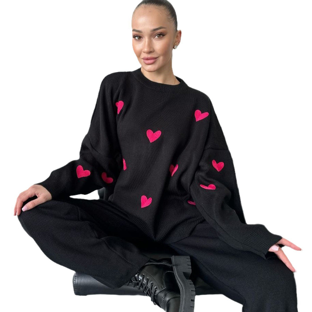 Casual knit sweater for women with heart patterns Lune London