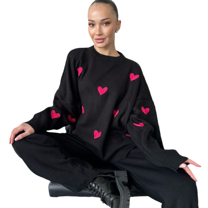 Casual knit sweater for women with heart patterns Lune London