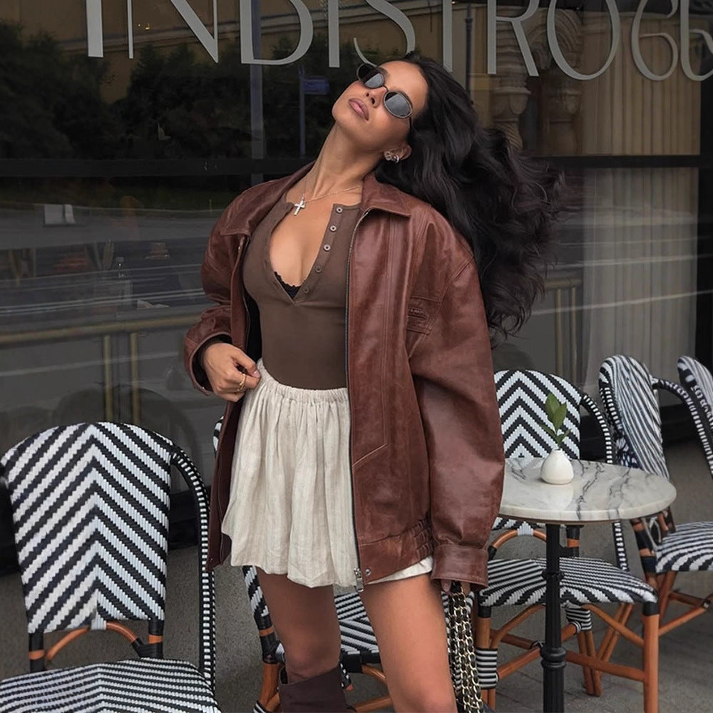 Casual faux leather jacket for women in oversized style Lune London