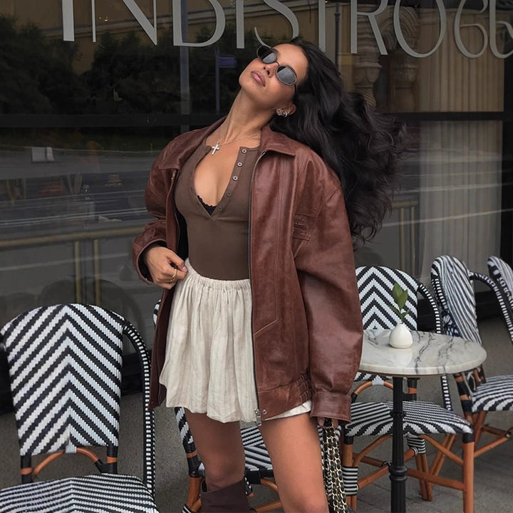 Casual faux leather jacket for women in oversized style Lune London