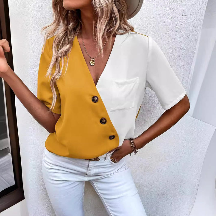 Trendy blouse for women with button placket and asymmetrical design Lune London