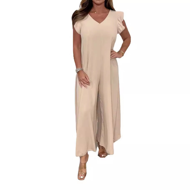Ladies loose fitting jumpsuit with V-neck Lune London