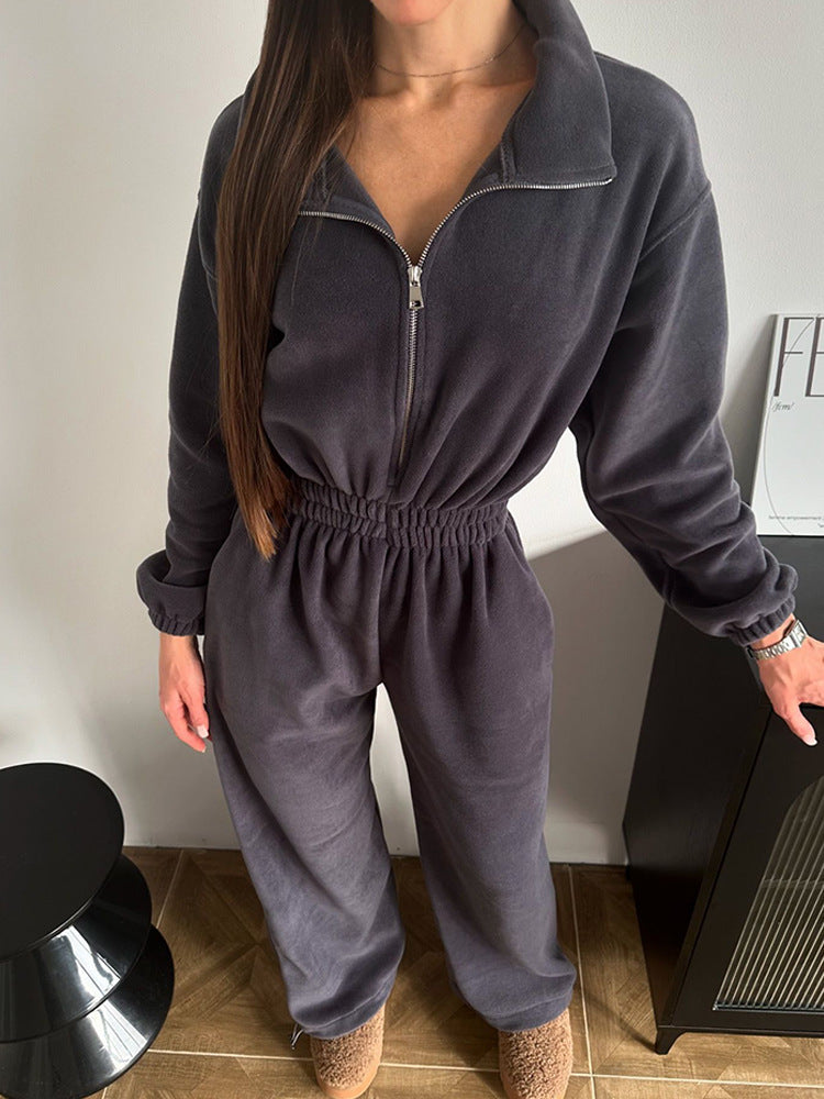 Women’s stylish fleece tracksuit with half zipper and elastic waistband Chic & Stil