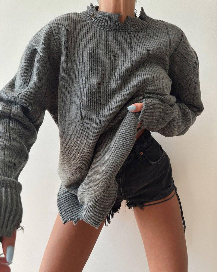 Chunky knit sweater for women with distressed details Lune London