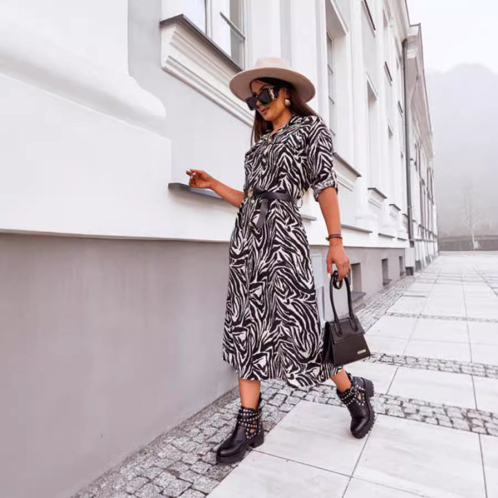 Women Elegant leopard print shirt dress Lune London