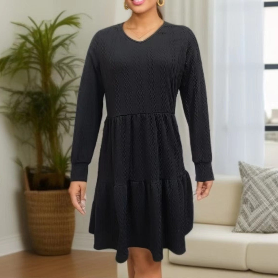Casual V neck dress for women with wide hem Lune London