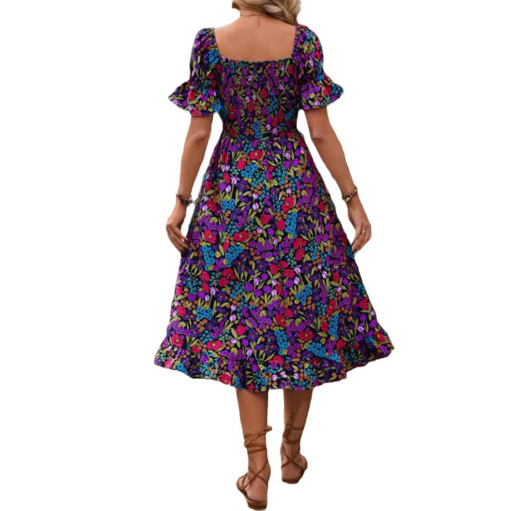 Lune London Floral Bohemian Smocked Maxi Dress for Women