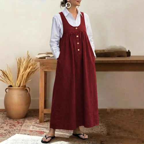 Women's maxi dress with button and pocket details Lune London