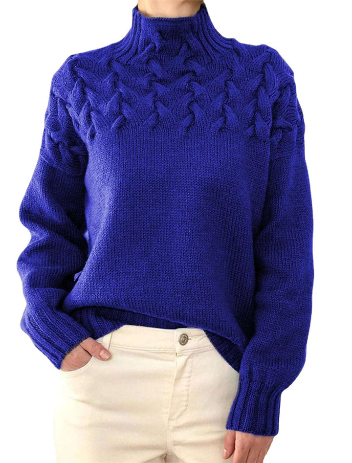 High neck sweater for women with decorative cable knit pattern Lune London
