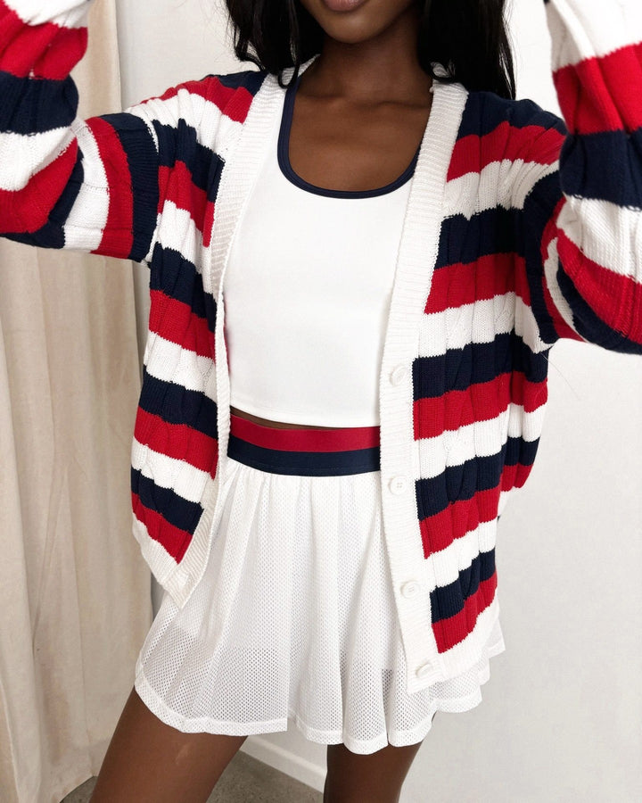 Casual knit jacket for women with modern colorful stripes and a comfortable fit Lune London