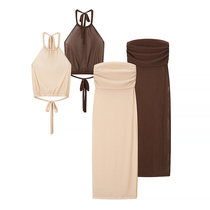 Women's set consisting of an elegant crop-top and a fitted skirt with ruching Lune London