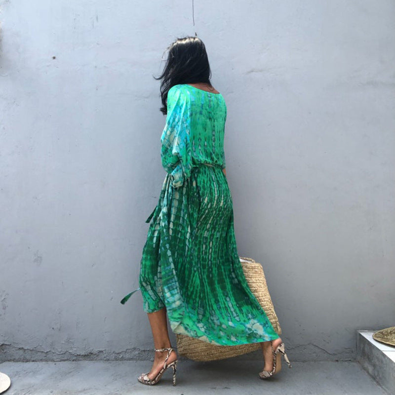 Maxi dress for women with a stylish batik pattern and side slits Lune London
