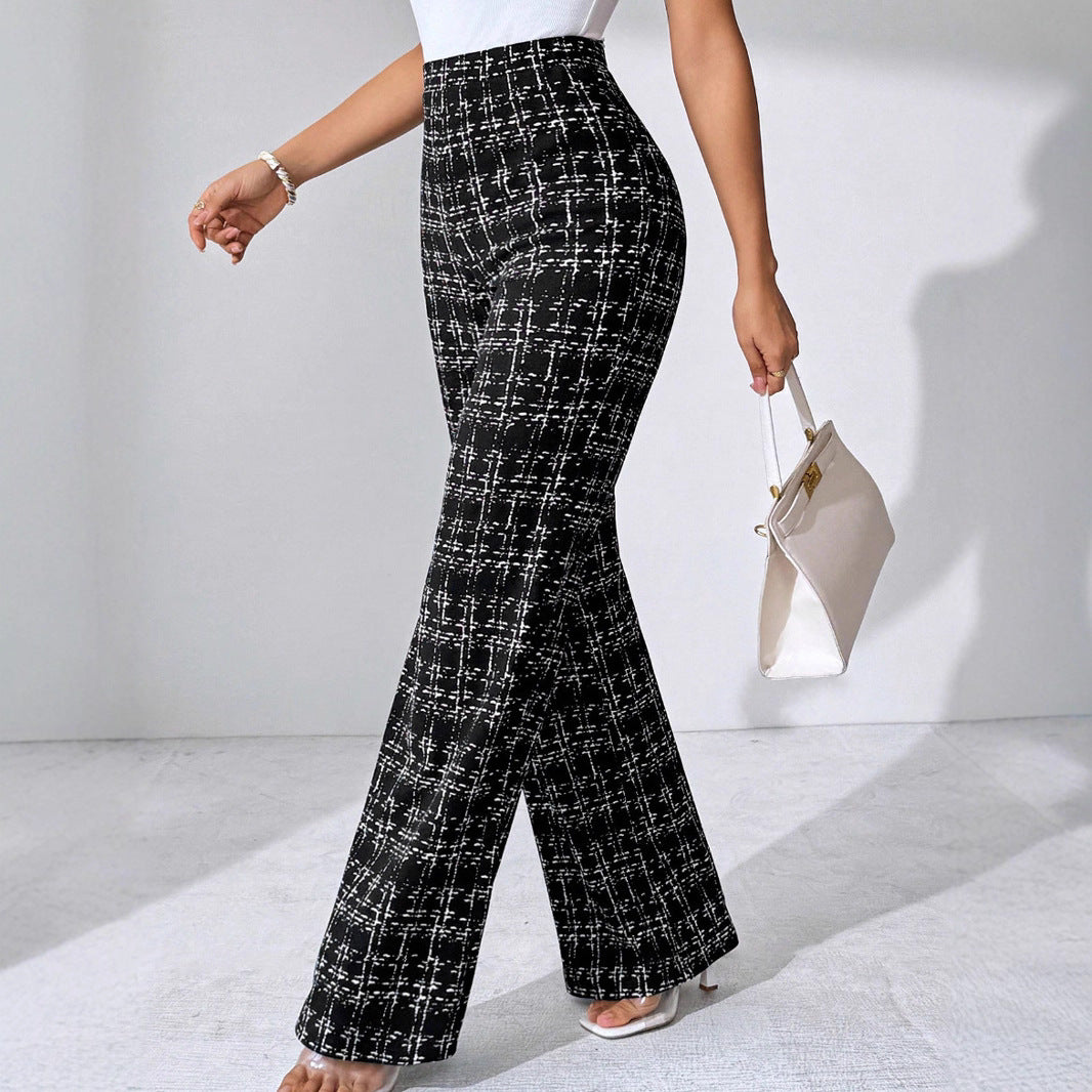 High-waisted Palazzo pants for women with textured plaid pattern Lune London