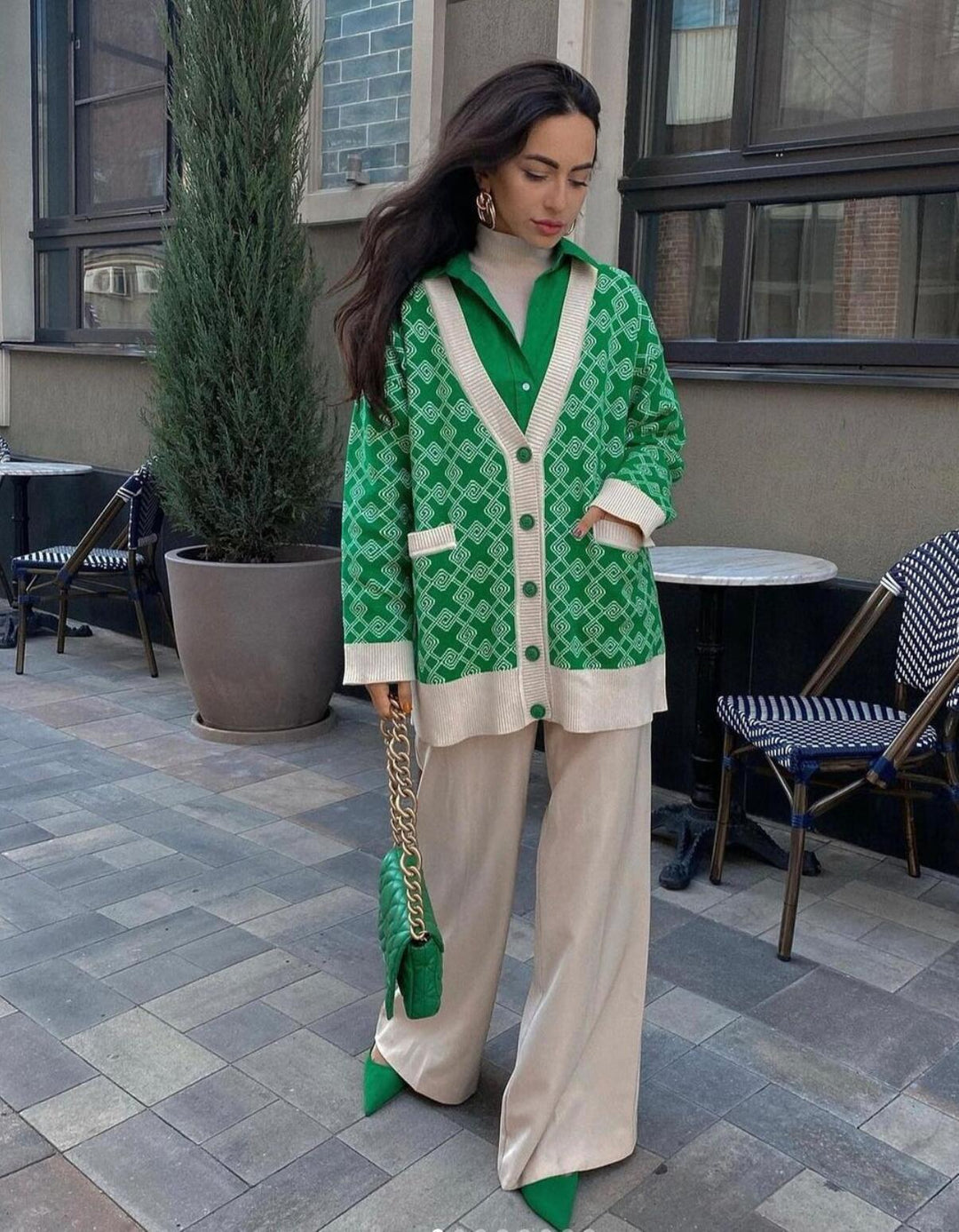 Knitted patterned jacket for women with stylish pockets Lune London