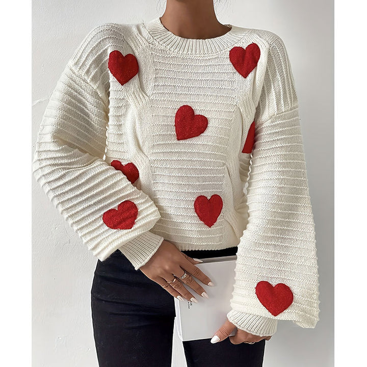 Pull femme en tricot avec appliqués en forme de cœur au design moderne Chic & Stil