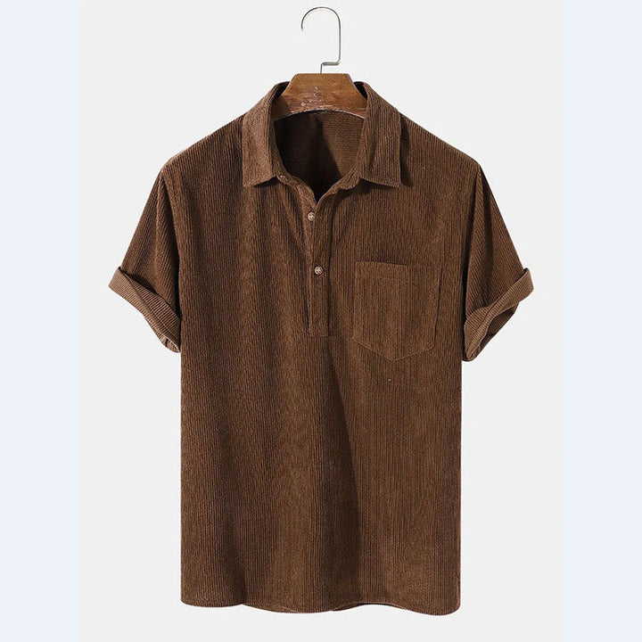 Men's short-sleeve striped fabric polo with button placket and chest pocket Chic und Stil