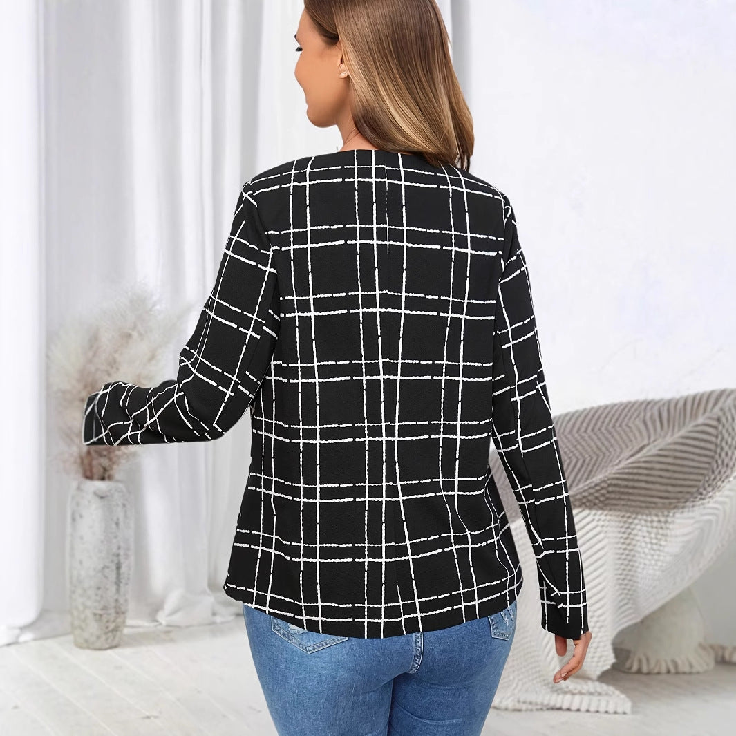 Casual blazer jacket for women with check pattern and pockets Lune London