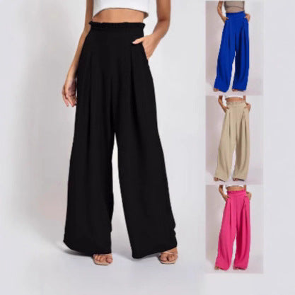 Loose high-waisted pants for women with pleats and elastic waist Lune London