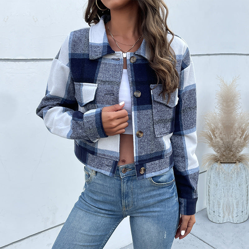 Casual checkered jacket for women cropped style Lune London