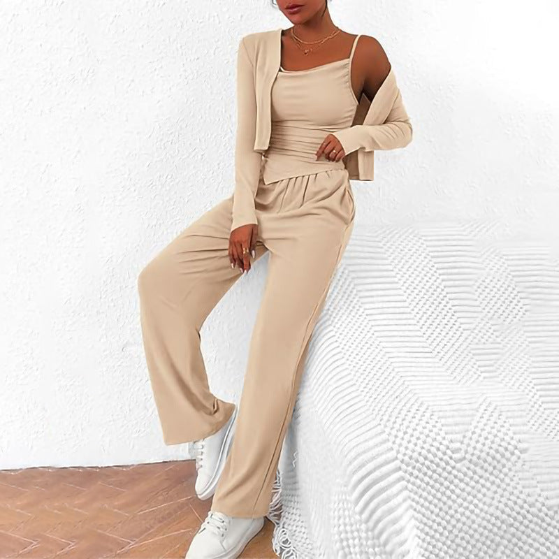 Women Comfortable Jumpsuit with Sleeveless Blouse and Open Cardigan Lune London