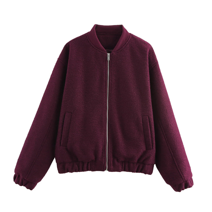 Fleece bomber jacket for women with elastic hem and practical side pockets Lune London
