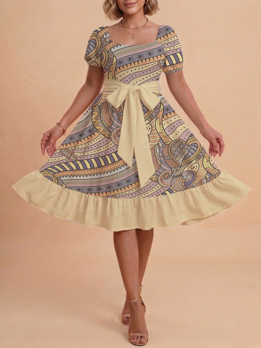 Women's elegant maxi dress with floral design and waist belt Lune London