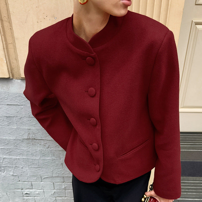 Fashion short jacket for women with stand-up collar and button detail Lune London