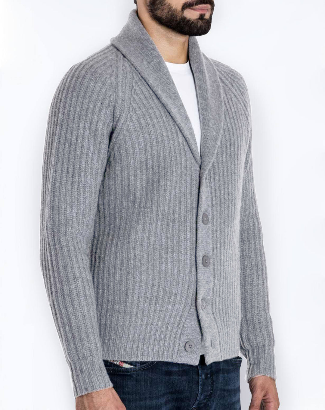 Modern shawl collar knitted jacket for men Lune London