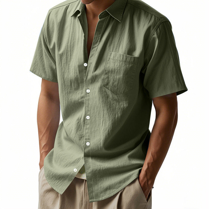 Short sleeve linen shirt for men with structured design and practical chest pocket Lune London