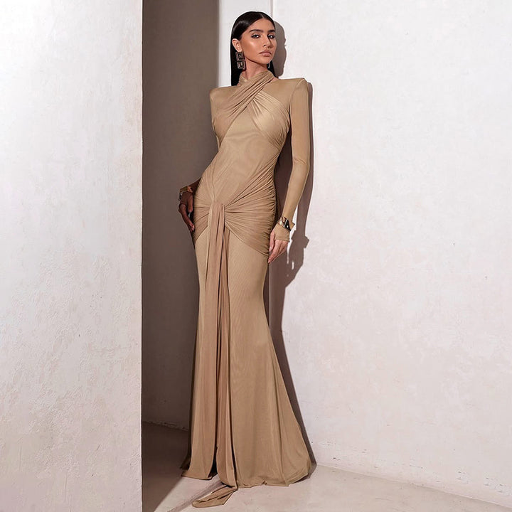 Elegant and fitted evening dress for women with a refined draped design Lune London