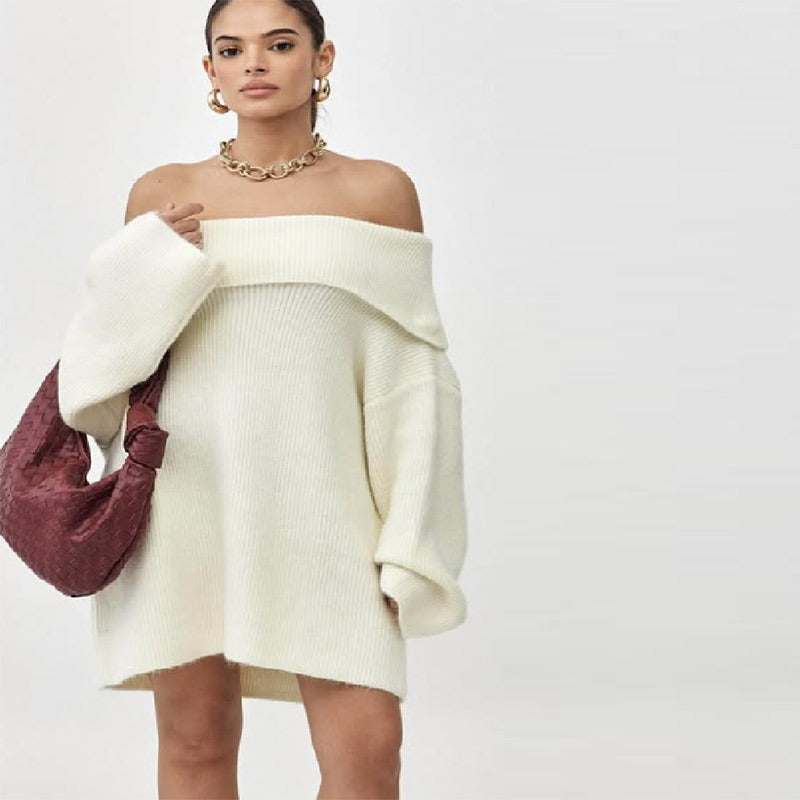 Off-shoulder knitted sweater dress for ladies Lune London