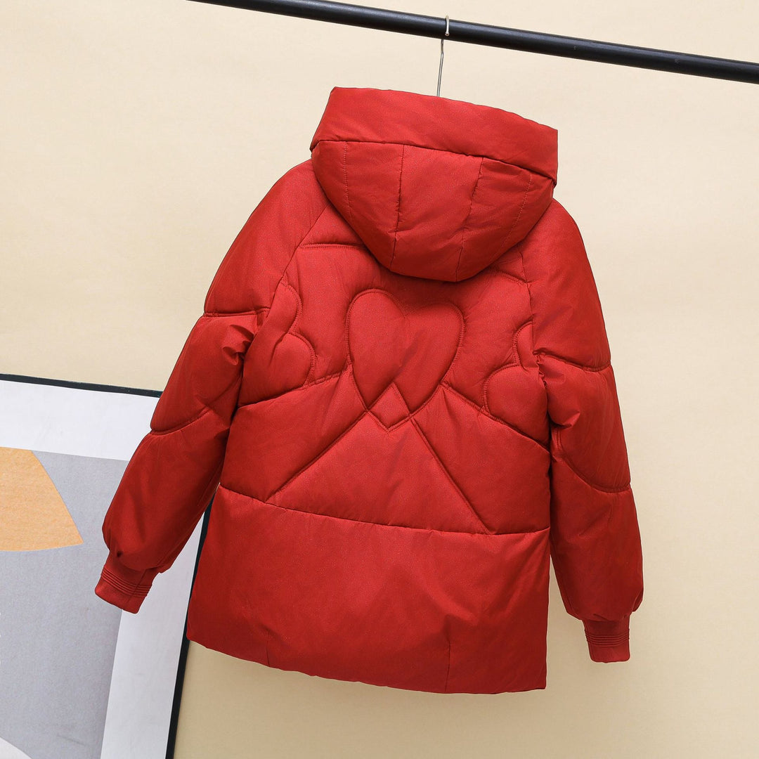 Women's Padded Winter Jacket with Hood and Heart Details Lune London