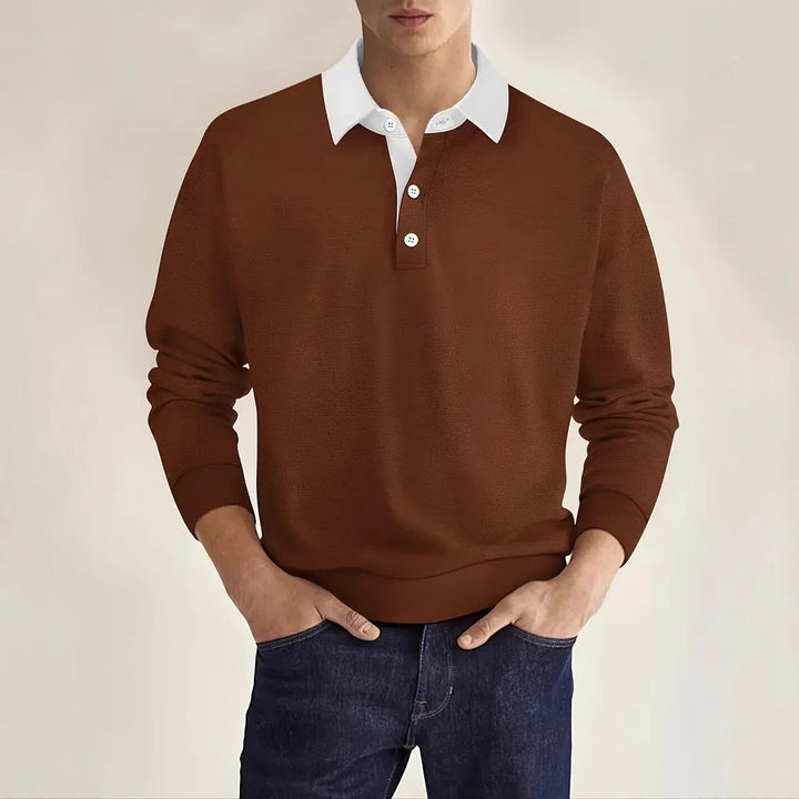 Elegant polo sweater for men with button placket and contrasting collar Lune London
