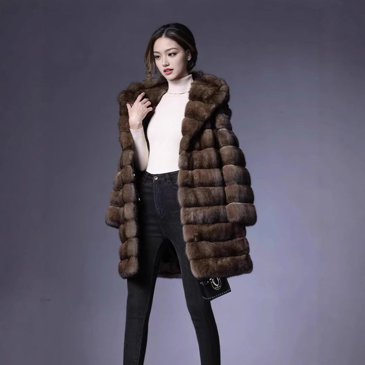 Ladies Luxurious Faux Fur Coat with Trendy Patchwork Design Lune London