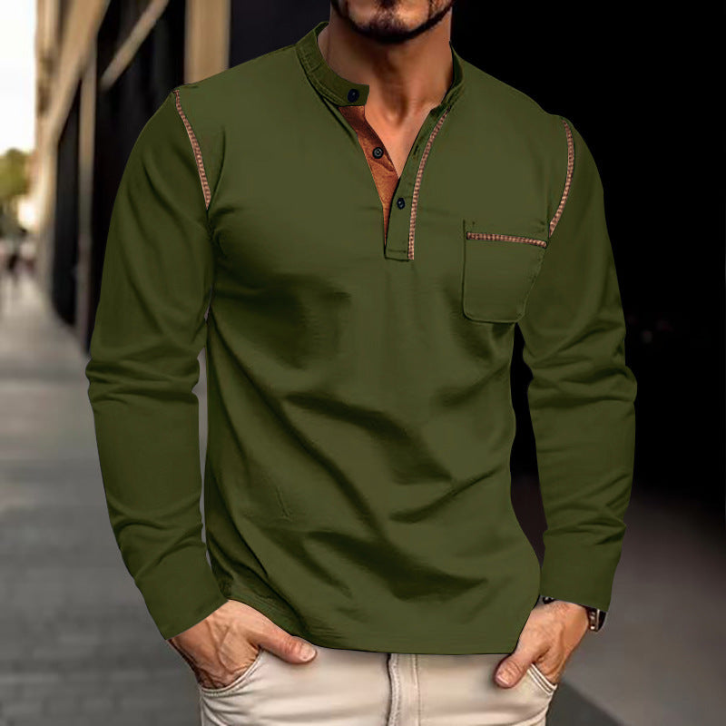 Stylish long sleeve shirt for men with high collar and chest pocket Lune London
