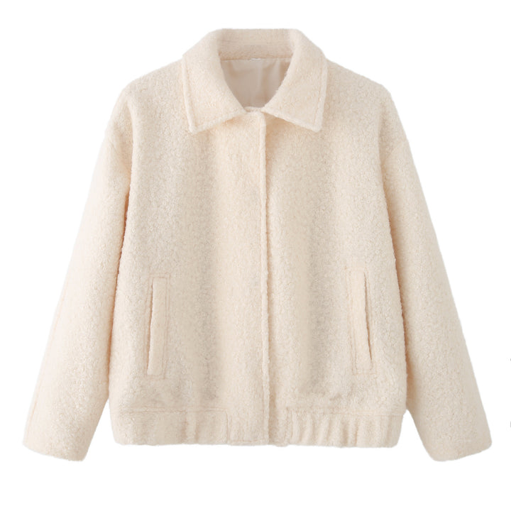 Ladies plush Teddy jacket with lockdown zipper and appliqué pockets Lune London
