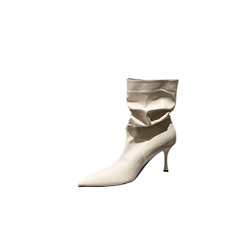 Elegant ladies boots with pointed toe and innovative pleated design Lune London