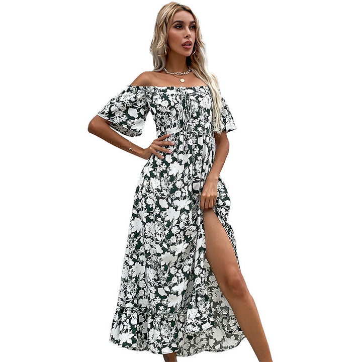 Robe maxi femme à épaules dénudées avec motif floral et fente ludique Chic & Stil