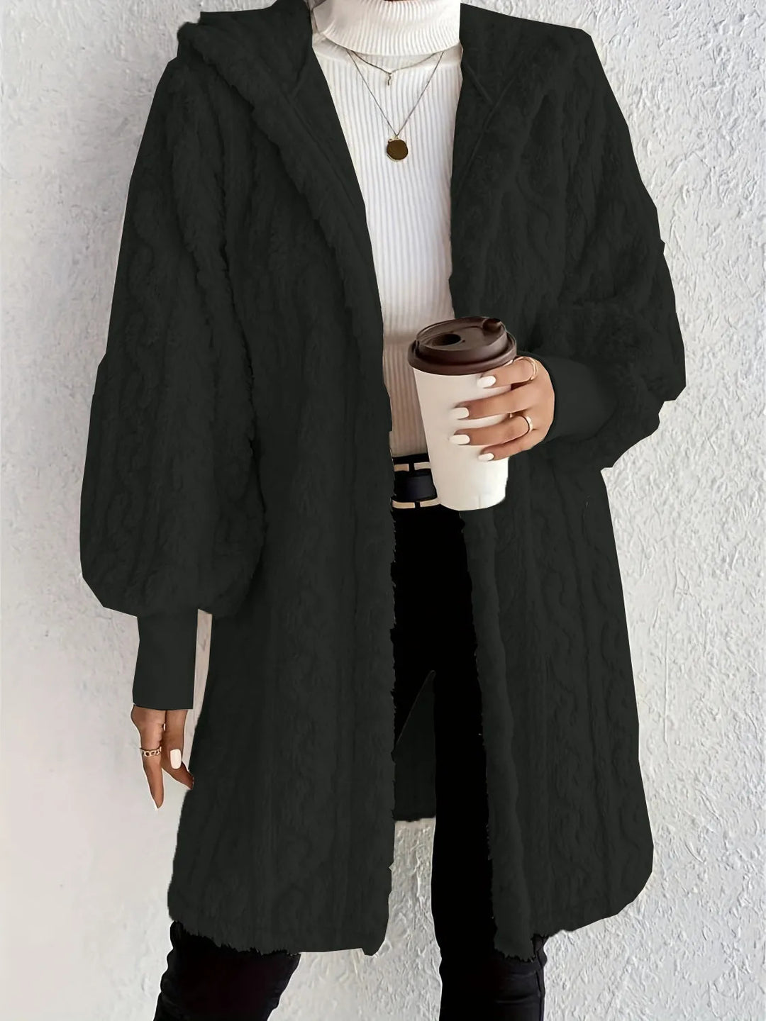 Trendy long jacket for women with hood and texture Lune London