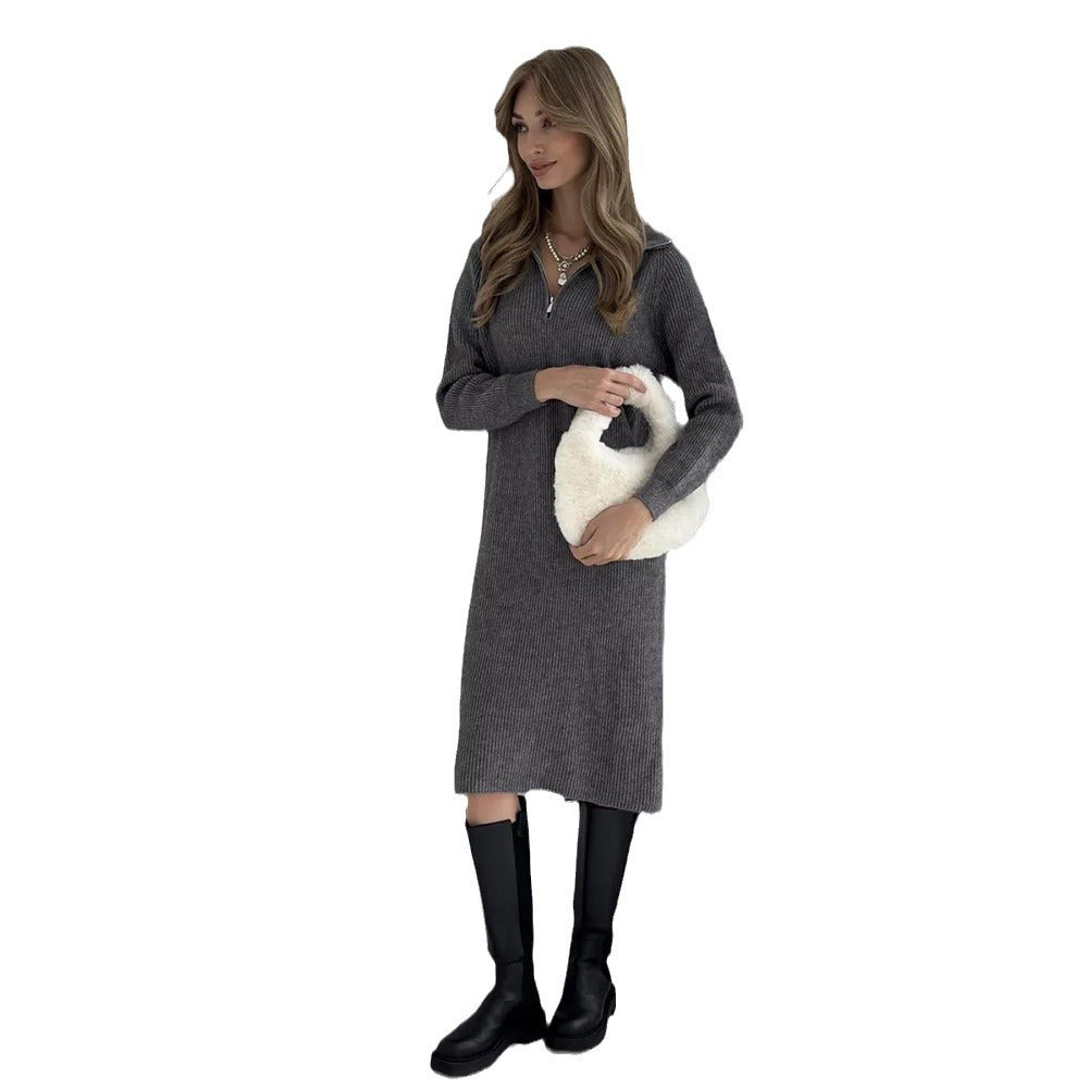 Knit dress for women with high collar and zipper Lune London