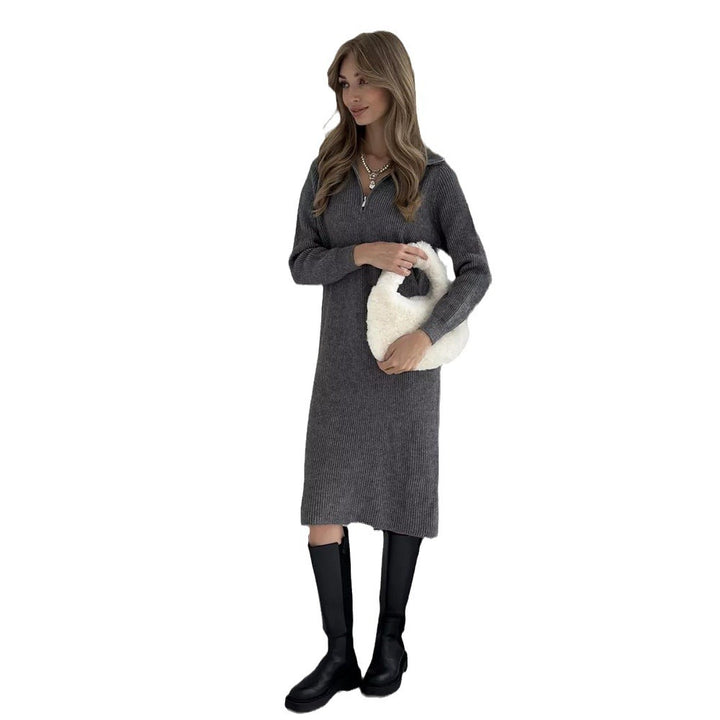 Knit dress for women with high collar and zipper Lune London