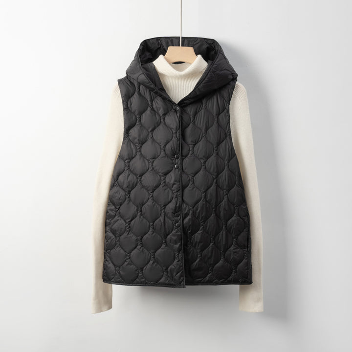 Ladies padded vests with hidden hood and soft inner lining Lune London