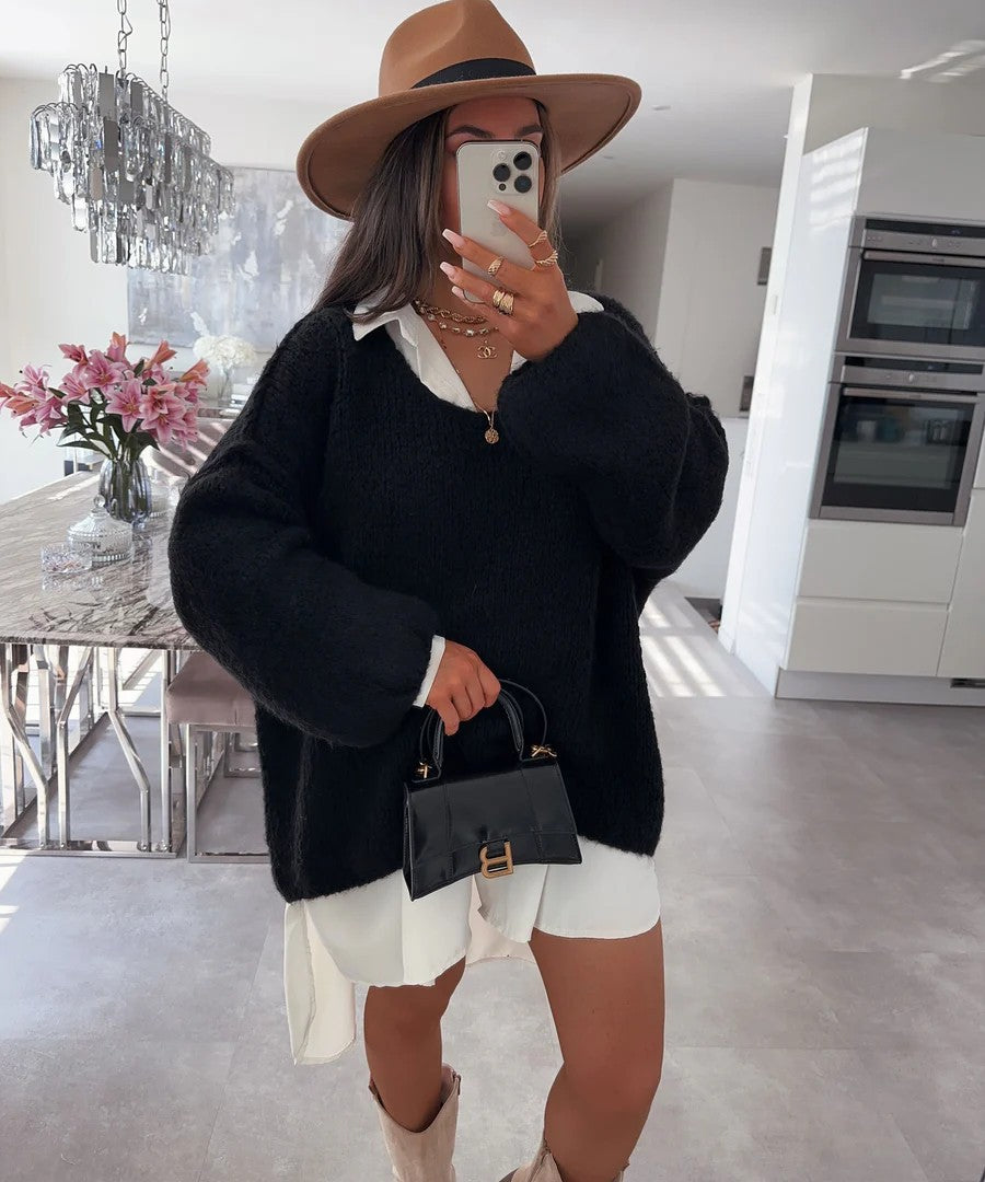 Pull oversized décontracté pour femmes avec des manches volumineuses et une texture douce Chic & Stil