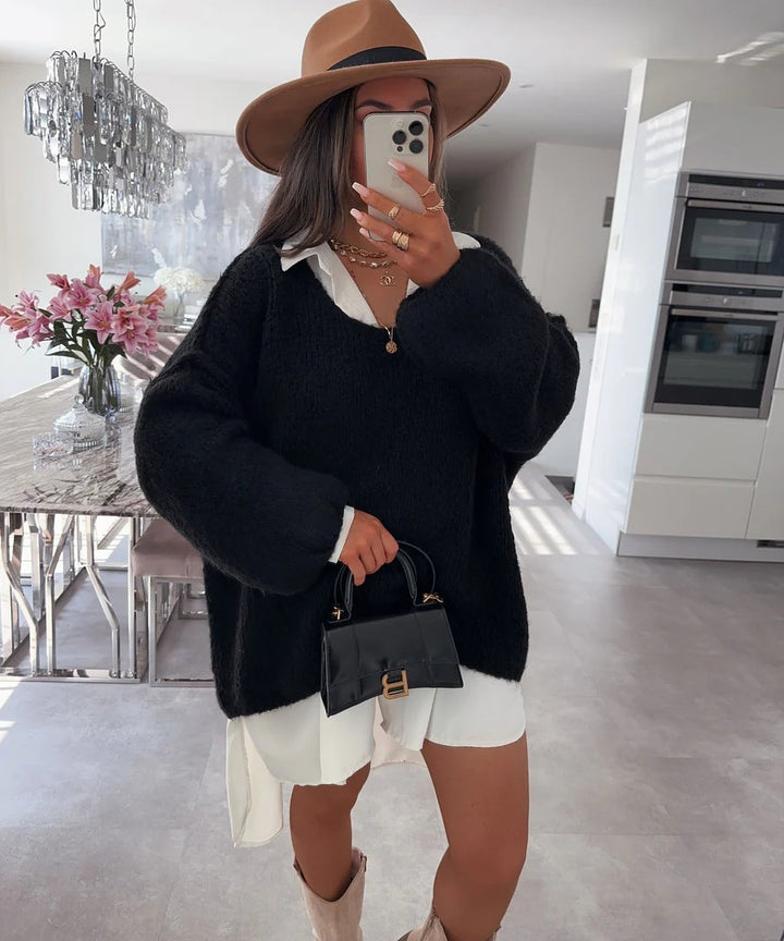 Pull oversized décontracté pour femmes avec des manches volumineuses et une texture douce Chic & Stil