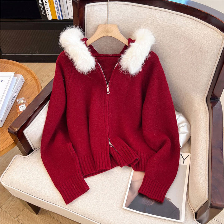 Cardigan Femme Douillet avec Col en Fourrure Synthétique Amovible Chic & Stil